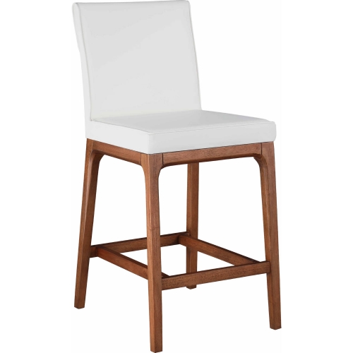 Emma Low Back Counter Stool in White Leatherette & Walnut Veneer